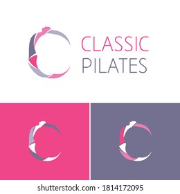 Silueta de chica gimnasta. Icono de letra C. Logotipo para el estudio de pilates, el gimnasio o el centro de yoga 