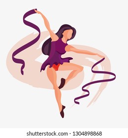 Gymnast hand drawing cartoon character woman practicing yoga for design.