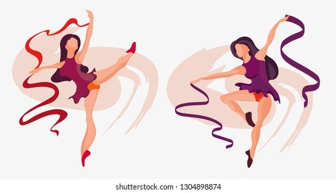 Gymnast hand drawing cartoon character woman practicing yoga for design.