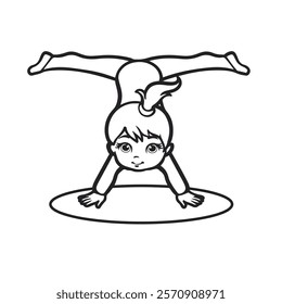 Gymnast in handstand position. girl. gym. simple design. drawing with line art. cartoon. vector illustrations