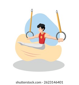 Anéis de segurando ginasta posar. Ilustração vetorial