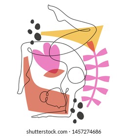 Gymnast improving flexibility continuous one line vector illustration on abstract background