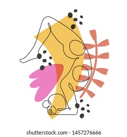 Gymnast improving flexibility continuous one line vector illustration on abstract background
