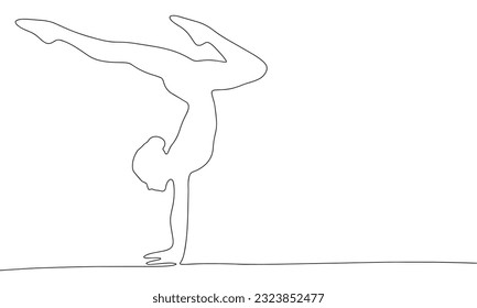 Gymnast isolated on white background. One line continuous woman fitness vector illustration. Outline, line art silhouette