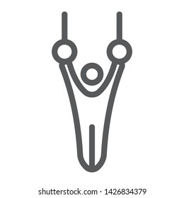 Gymnast line icon, sport and gymnastic, athlete on rings sign, vector graphics, a linear pattern on a white background, eps 10.