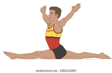 gymnast male in artistic floor splits pose isolated on a white background