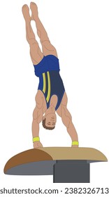 gymnast male inverted on a vaulting horse isolated on a white background