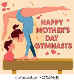 gymnast mama, mama doing gymnastics, vector illustration of gymnast on easel
