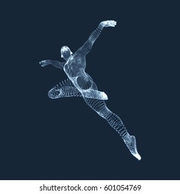 Gymnast. Man. 3D Human Body Model. Gymnastics Activities for Icon Health and Fitness Community. Vector Graphics Composed of Particles.