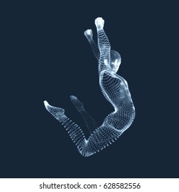 Gymnast. Man. 3D Human Body Model. Gymnastics Activities for Icon Health and Fitness Community. Vector Graphics Composed of Particles.