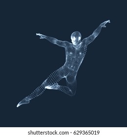 Gymnast. Man. 3D Human Body Model. Gymnastics Activities for Icon Health and Fitness Community. Vector Graphics Composed of Particles.