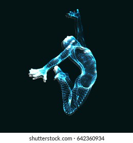 Gymnast. Man. 3D Human Body Model. Gymnastics Activities for Icon Health and Fitness Community. Vector Graphics Composed of Particles.