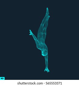 Gymnast. Man. 3D Model of Man. Human Body Model. Gymnastics Activities for Icon Health and Fitness Community. Vector Illustration.