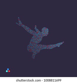 Gymnast. Man is posing and dancing. Dotted silhouette of person. Vector illustration. 