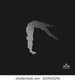 Gymnast. Man is posing and dancing. Dotted silhouette of person. Vector illustration. 