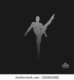 Gymnast. Man is posing and dancing. Dotted silhouette of person. Vector illustration. 