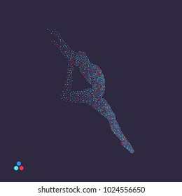 Gymnast. Man is posing and dancing. Dotted silhouette of person. Vector illustration. 