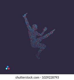 Gymnast. Man is posing and dancing. Dotted silhouette of person. Vector illustration. 