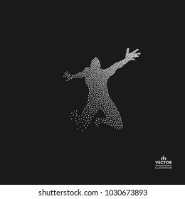 Gymnast. Man is posing and dancing. Dotted silhouette of person. Vector illustration. 