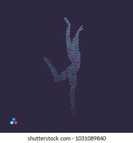 Gymnast. Man is posing and dancing. Dotted silhouette of person. Vector illustration. 