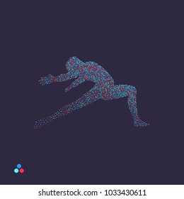 Gymnast. Man is posing and dancing. Dotted silhouette of person. Vector illustration. 