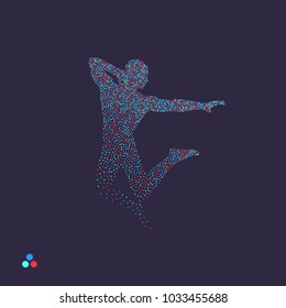 Gymnast. Man is posing and dancing. Dotted silhouette of person. Vector illustration. 
