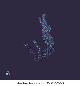 Gymnast. Man is posing and dancing. Dotted silhouette of person. Vector illustration. 