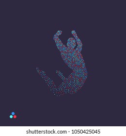Gymnast. Man is posing and dancing. Dotted silhouette of person. Vector illustration. 