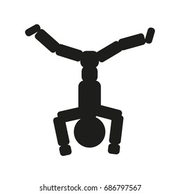 Gymnast man is standing on his head sign illustration. Vector. Black icon on white background