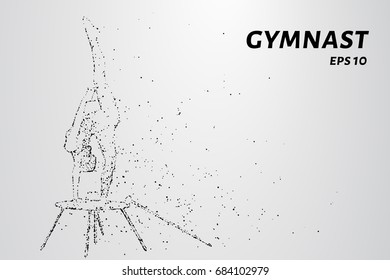 Gymnast of the particles. Gymnast consists of small circles and dots. Vector illustration.