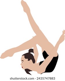 Gymnast performing acrobatic exercises on white background in a vector illustration, showcasing grace, strength, and athleticism