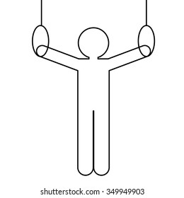 Gymnast performing on stationary rings. Vector icon.