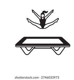 Gymnast performing split leap above trampoline apparatus