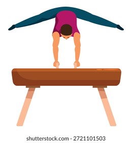 Gimnasta realizando splits en caballo con arcos, mostrando fuerza y flexibilidad durante el entrenamiento o la competición