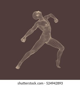 Gymnast performs an artistic element. Rhythmic gymnastics, acrobatics and aerobics. 3D Human Body Model. Vector Illustration.