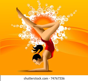 The gymnast performs a difficult exercise (vector illustration);