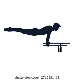 A gymnast performs a flawless handstand maneuver on parallel bars demonstrating immense strength and balance vector on white background
