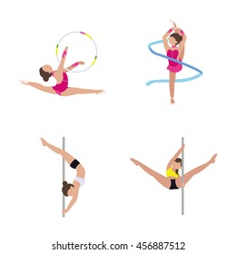 Gymnast and Pole dance vector icons