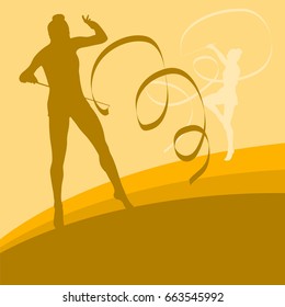 Gymnast ribbon female dance vector background
