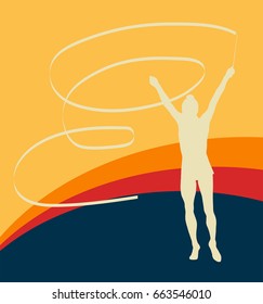 Gymnast ribbon female dance vector background