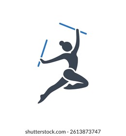 Gymnast with Ribbon Icon On White Background