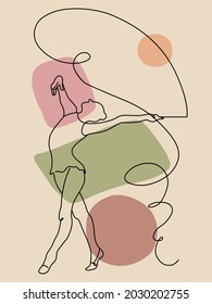 gymnast with ribbon. line art and abstract colorful shapes