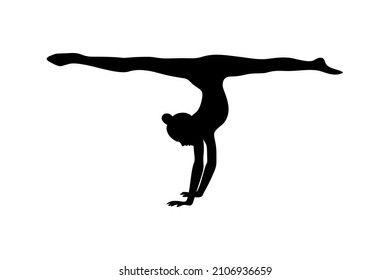 Gymnast silhouette. Artistic gymnastics handstand black shape isolated on white background. Vector illustration