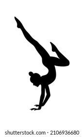 Gymnast silhouette. Artistic gymnastics handstand black shape isolated on white background. Vector illustration