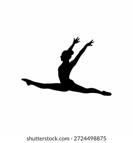 Silueta de gimnasta realizando un salto dividido sobre fondo blanco