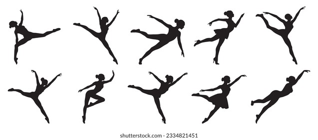 Gymnast silhouette set. Collection of silhouettes of gymnasts on isolated background. Vector illustration