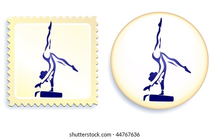 Gymnast Stamp and Button Original Vector Illustration