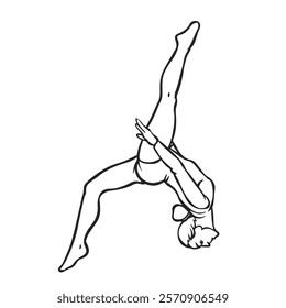 Gymnast stretching. drawing with line art. simple design. isolated on white background. vector illustrations