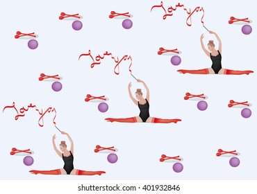 Gymnast. Stretching. love you. Vector illustration.