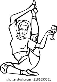 gymnast stretching and wine sportswoman yoga illustration vector